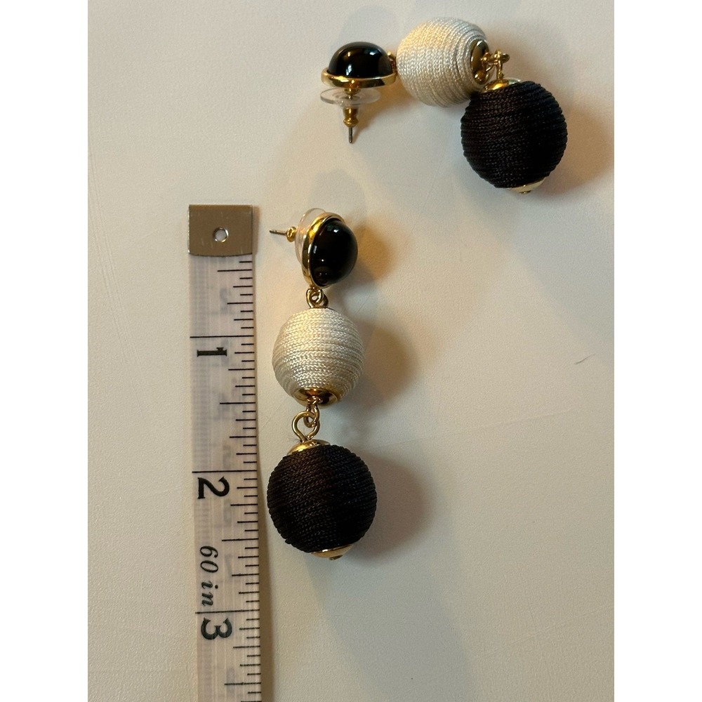 Black And White Threaded Ball Dangle Statement Ea… - image 6